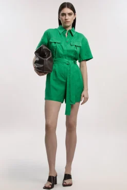 Combi-short Ceinturée en Lin Viscose Tissé