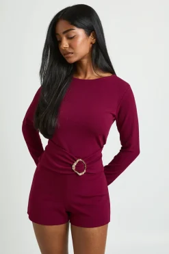 Combi-short Encolure Slash Détail Taille Boucle Dorée