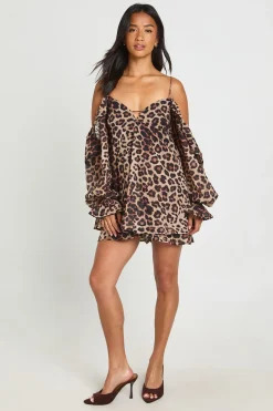 Combi-short En Mousseline Léopard À Épaules Dénudées Et Volants Petite