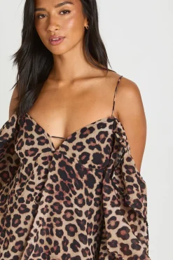 Combi-short En Mousseline Léopard À Épaules Dénudées Et Volants Petite