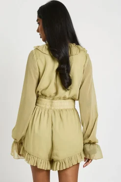 boohoo Combi-short En Mousseline Texturée À Détails Volantés<Femme Combinaisons Et Combishorts