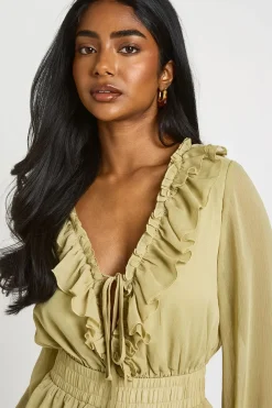 boohoo Combi-short En Mousseline Texturée À Détails Volantés<Femme Combinaisons Et Combishorts