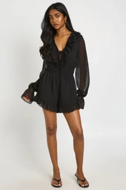 Combi-short En Mousseline Texturée À Détails Volantés
