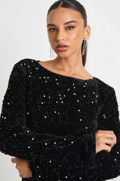 Combishort en velours à sequins et manches évasées
