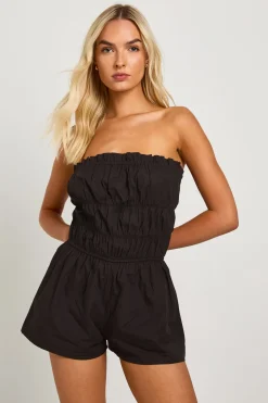 Combishort froncé en popeline de coton