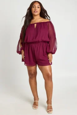 Combi-short Grande Taille Bardot En Mousseline À Manches Ballon