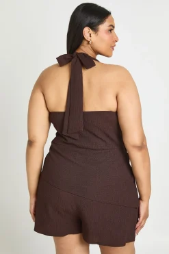 Combi-short Grande Taille Col Licou Dos Nu À Jambes Évasées