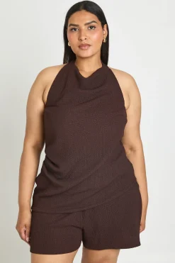 Combi-short Grande Taille Col Licou Dos Nu À Jambes Évasées