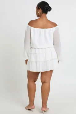 boohoo Combi-short Grande Taille En Mousseline Avec Encolure Bardot Et Nœud Devant À Manches Bouffantes<Femme Combinaisons Et Combishorts