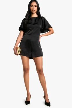 boohoo Combishort à nouer dans le dos et manches d'ange<Femme Combinaisons Et Combishorts