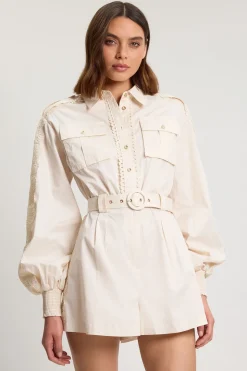 Combi-short Petite En Satin De Coton Avec Détails De Poches Et Finitions En Dentelle