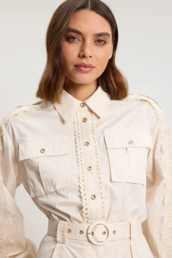 Combi-short Petite En Satin De Coton Avec Détails De Poches Et Finitions En Dentelle