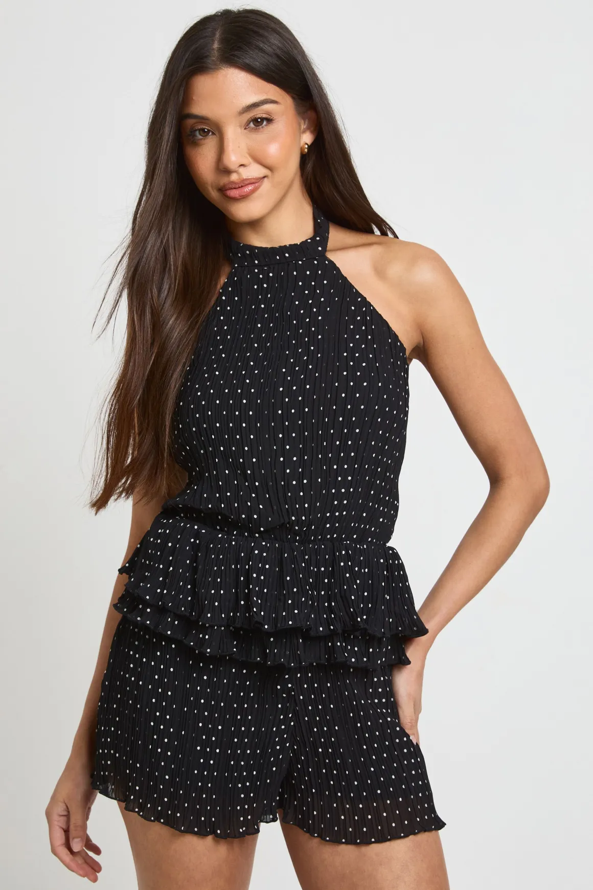Combi-short Plissé À Pois Avec Col Licou
