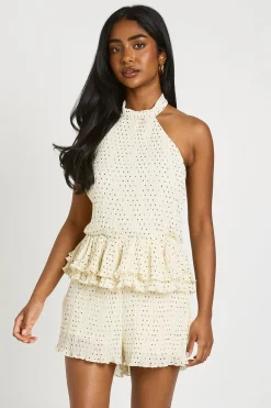 Combi-short Plissé À Pois Et Col Halter