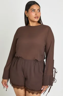 Combi-short Évasé Grande Taille À Blouson Avec Ourlet En Dentelle