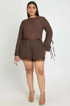 Combi-short Évasé Grande Taille À Blouson Avec Ourlet En Dentelle