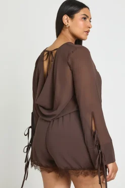 Combi-short Évasé Grande Taille À Blouson Avec Ourlet En Dentelle