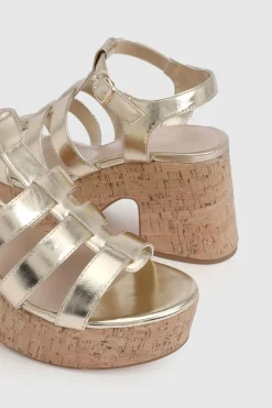 boohoo Compensées En Liège Style Gladiateur Métallisées< Chaussures Festives|Chaussures À Talons