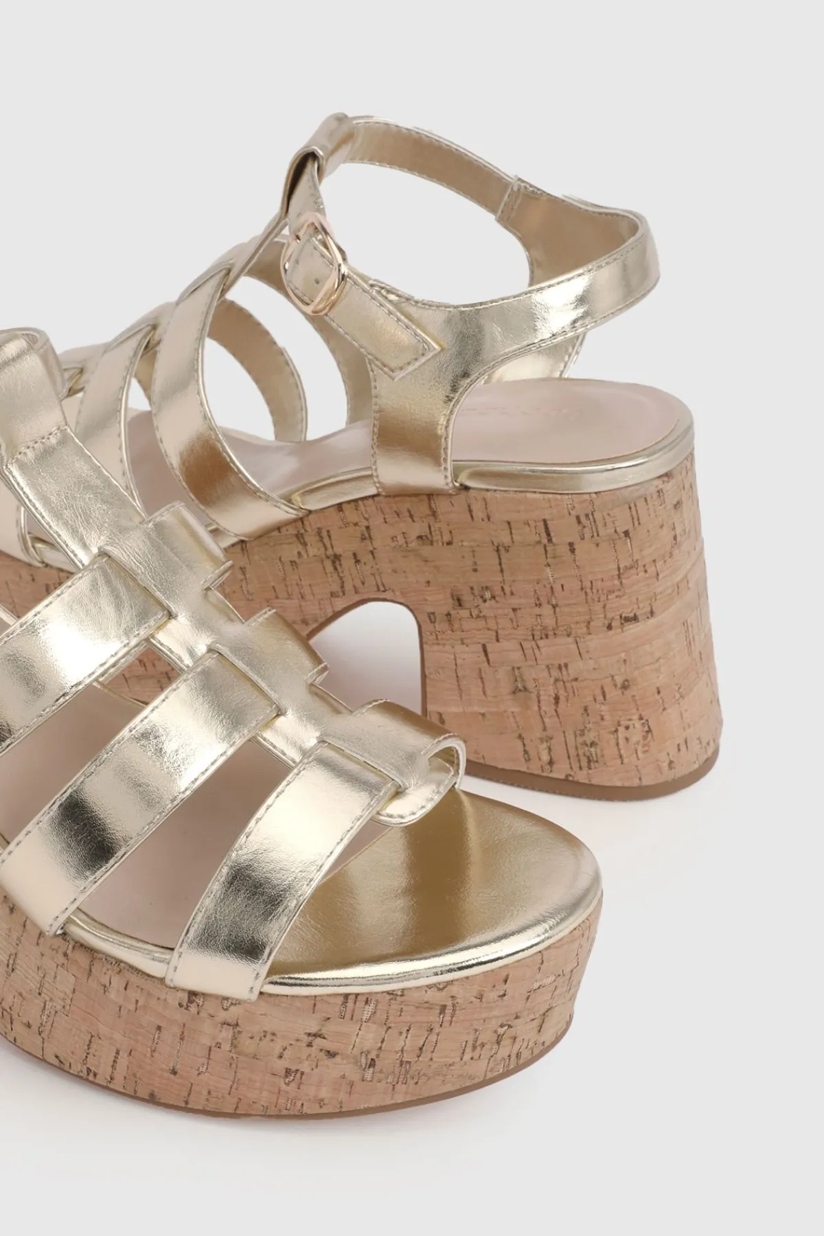 boohoo Compensées En Liège Style Gladiateur Métallisées< Chaussures Festives|Chaussures À Talons