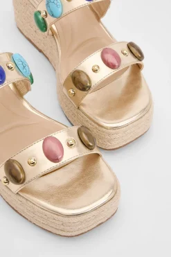 Compensées Espadrilles À Double Bride Ornées De Perles
