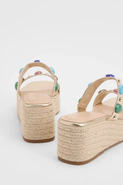 Compensées Espadrilles À Double Bride Ornées De Perles