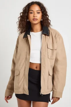 Contrast Collar Oversized Barn Jacket