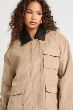 Contrast Collar Oversized Barn Jacket