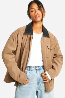 Contrast Collar Oversized Barn Jacket