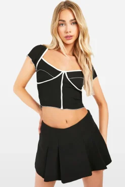 boohoo Contrast Exposed Seam Rib Cap Sleeve Corset<Femme Tops