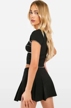 boohoo Contrast Exposed Seam Rib Cap Sleeve Corset<Femme Tops