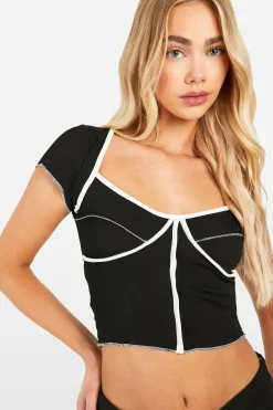 boohoo Contrast Exposed Seam Rib Cap Sleeve Corset<Femme Tops