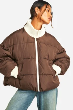 Contrast Rib Puffer Jacket