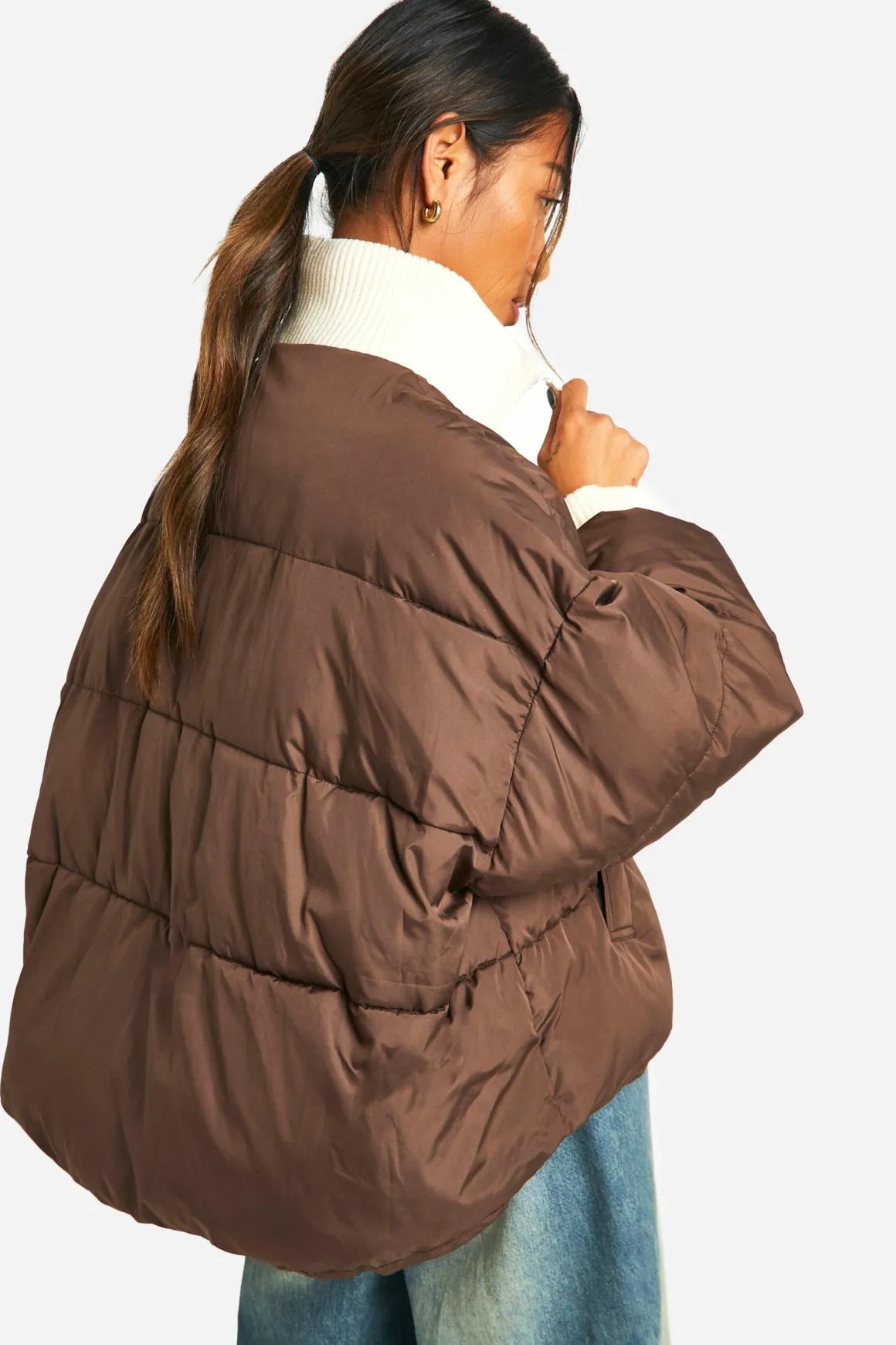 Contrast Rib Puffer Jacket