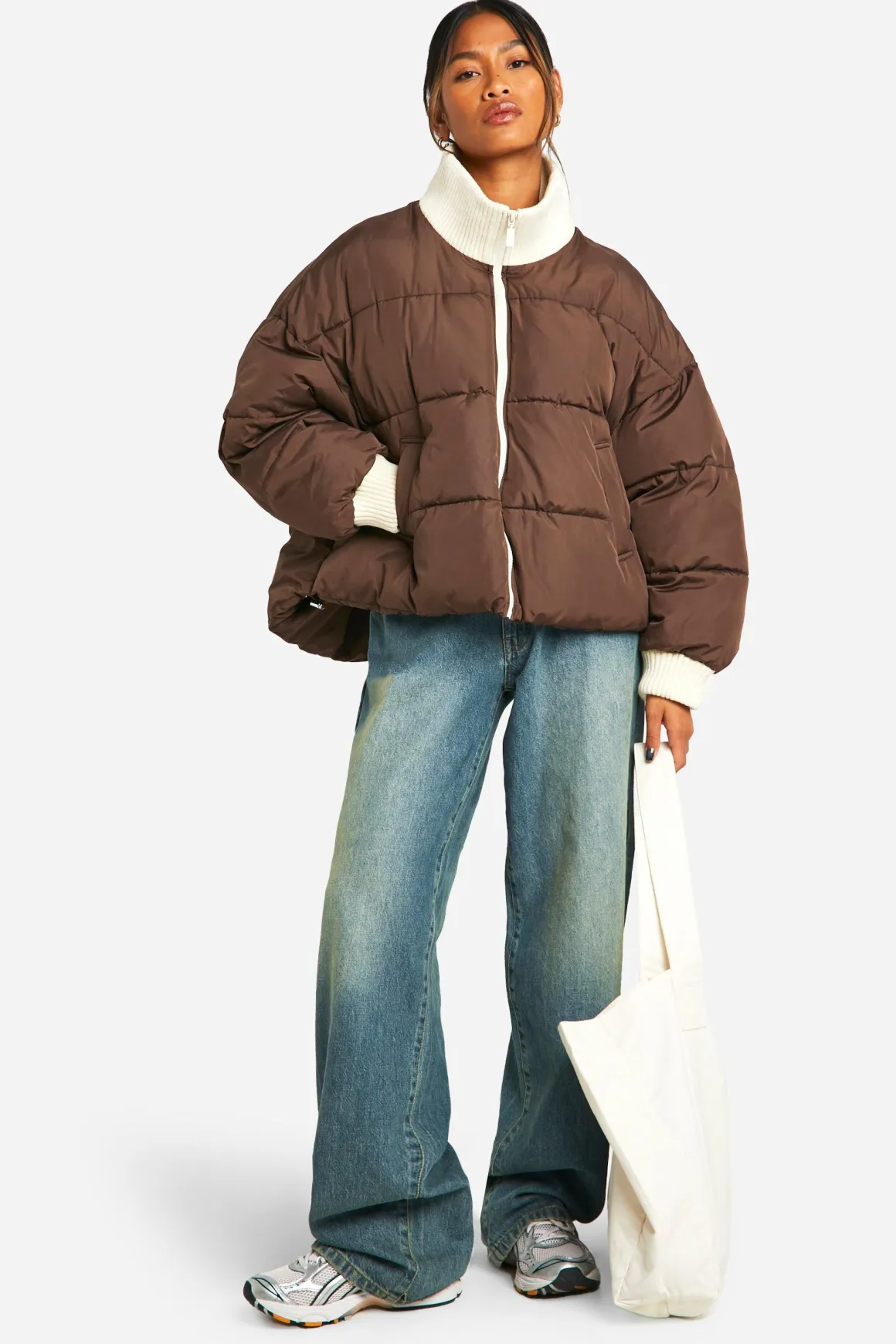 Contrast Rib Puffer Jacket