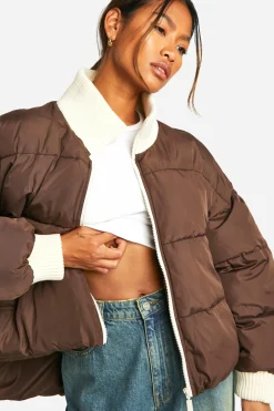 Contrast Rib Puffer Jacket