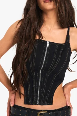 boohoo Contrast Stitch Corset<Femme Denim|Denim