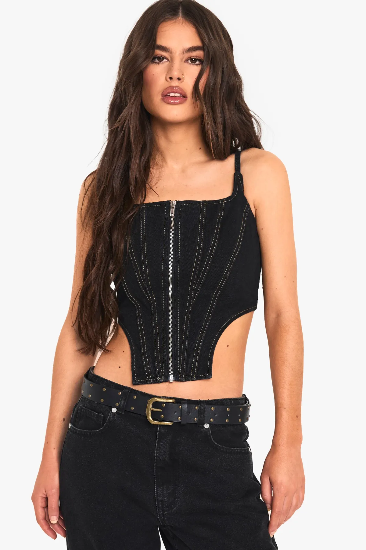 boohoo Contrast Stitch Corset<Femme Denim|Denim