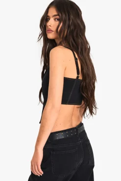 boohoo Contrast Stitch Corset<Femme Denim|Denim