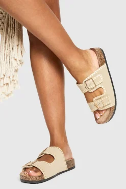 Contrast Stitch Detail Double Buckle Sliders