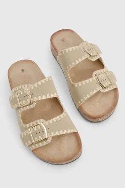 Contrast Stitch Detail Double Buckle Sliders