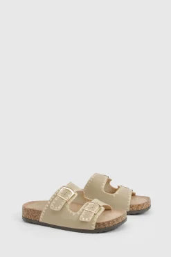 Contrast Stitch Detail Double Buckle Sliders