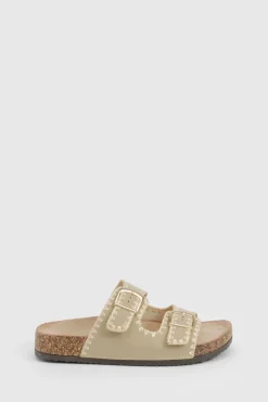 Contrast Stitch Detail Double Buckle Sliders