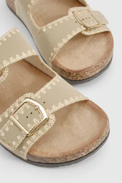 Contrast Stitch Detail Double Buckle Sliders