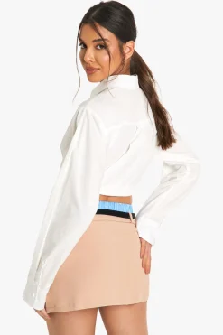 Contrast Stripe Waistband Belted Mini Skirt