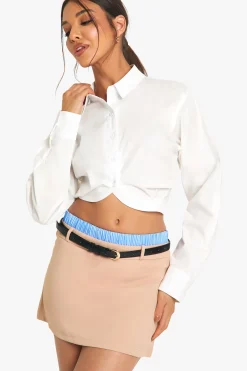 Contrast Stripe Waistband Belted Mini Skirt