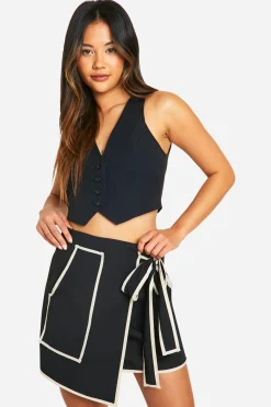 Contrast Trim Wrap Mini Skirt