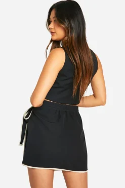 Contrast Trim Wrap Mini Skirt