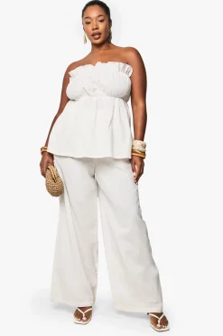Coordonné grande taille en effet lin avec bandeau long et pantalon à jambe large