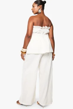 Coordonné grande taille en effet lin avec bandeau long et pantalon à jambe large