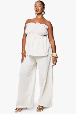 Coordonné grande taille en effet lin avec bandeau long et pantalon à jambe large